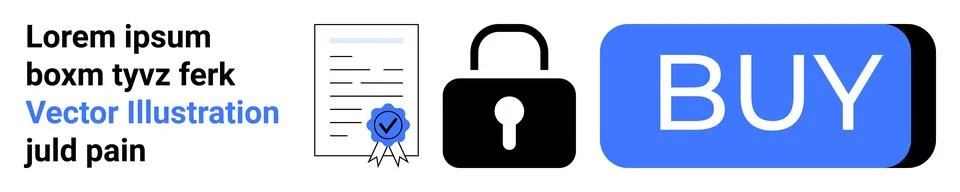 Secure Online Purchase Concept with Document, Lock, and Buy Button Ilustración de archivo