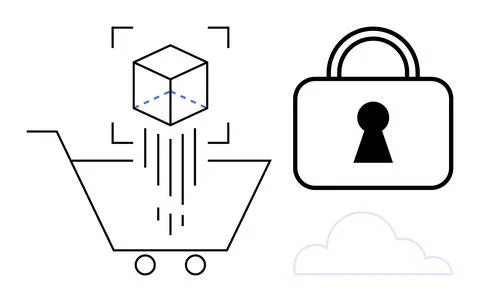 Secure Online Shopping and Data Protection Lock Icon with Shopping Cart and.. Illustrazione stock