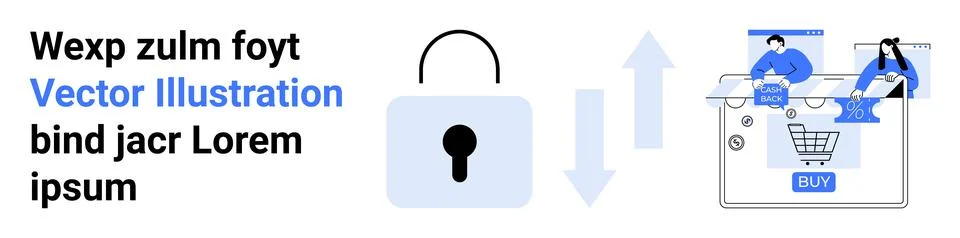 Secure Online Shopping and Data Protection Concept Lock and E-commerce Elemen 스톡 일러스트