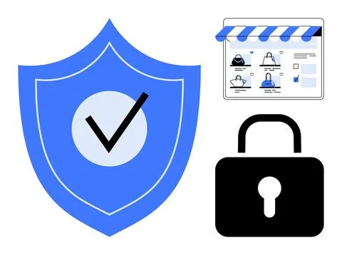 Secure Online Shopping with Checkout Authentication and Padlock Protection Stock Illustration