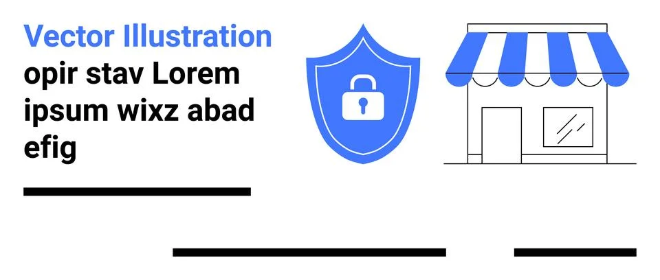 Secure Online Shopping Concept with a Shield and Retail Store Visual Elements Stock Illustration