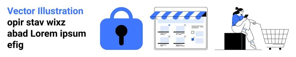 Secure Online Shopping with E-commerce Storefront and Digital Safety Features Stock Illustration