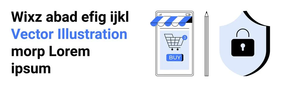 Secure Online Shopping with E-commerce and Data Protection Elements Stock Illustration
