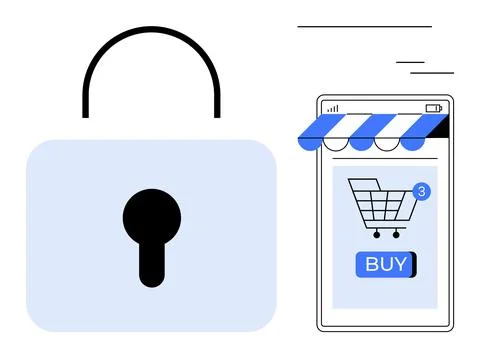 Secure Online Shopping with Mobile Device and Lock Symbol Stock Illustration