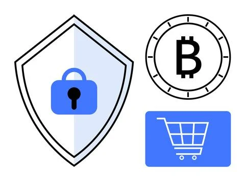 Secure Online Transactions with Blockchain Shield and Cryptocurrency Elements 库存插图