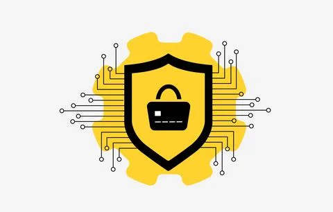 Secure online transactions with encryption, e-commerce credit card fraud Stock Illustration