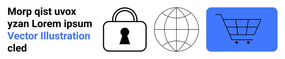 Secure Online Transactions with Padlock, Globe, and Shopping Cart Symbols Stock Illustration