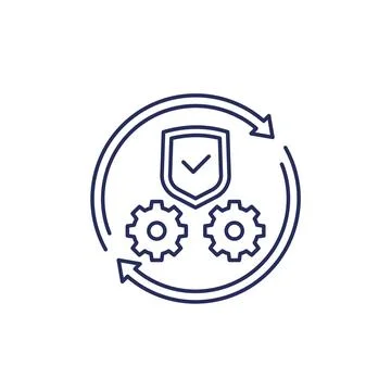 Secure operation line icon with gears and a shield 스톡 일러스트