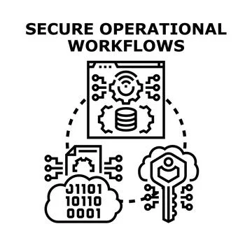 Secure operational workflows managing data access and processing Stock Illustration