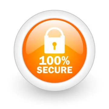 Secure orange glossy web icon on white background. Stock Illustration