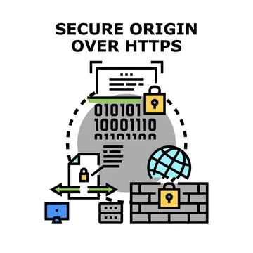 Secure origin over https digital network safety Stock Illustration