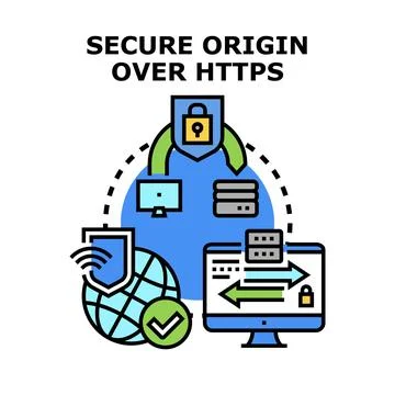 Secure origin over https network traffic protection Stock Illustration