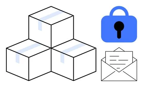 Secure Package Delivery Concept with Lock and Envelopes 库存插图