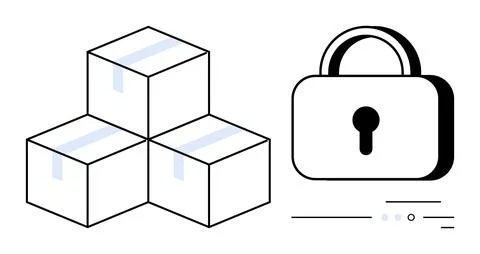 Secure Package Delivery Three Packed Boxes and Lock Symbol Representation 库存插图
