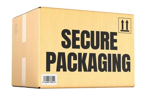 Secure Packaging, cardboard shipping box. 3D rendering Illustrazione stock