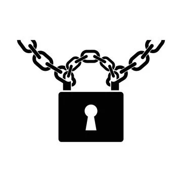 Secure padlock attached with heavy chain symbolizing protection and safety .. Stock Illustration