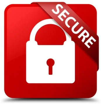 Secure (padlock icon) red square button red ribbon in corner Stock Illustration
