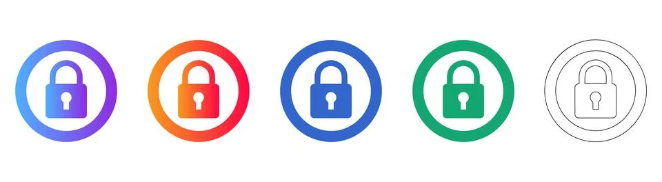 Secure Padlock Icon Set for Data Protection Stock Illustration
