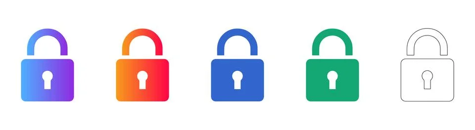 Secure Padlock Icon Set for Privacy Stock Illustration