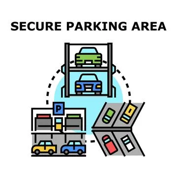 Secure parking area solutions concept illustration Stock Illustration