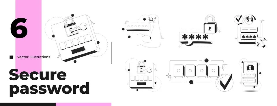 Secure password and authentication clean onboarding illustration pack Stock Illustration
