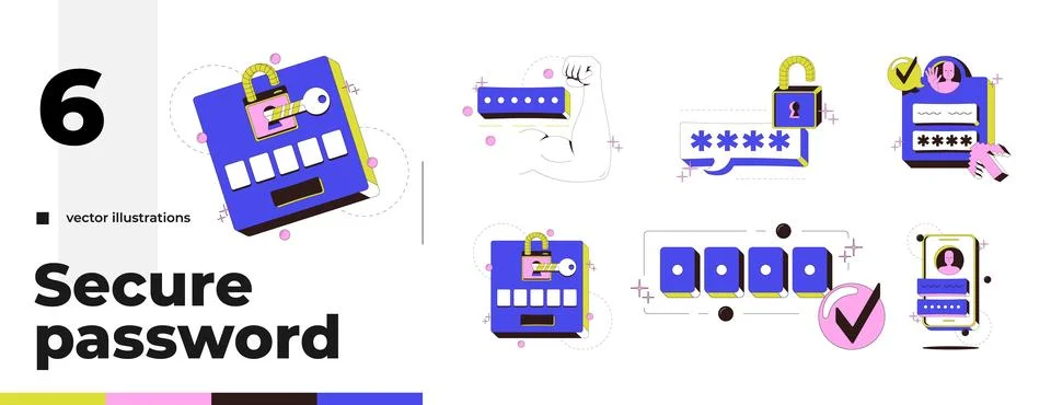 Secure password and authentication modern onboarding illustration pack Stock Illustration