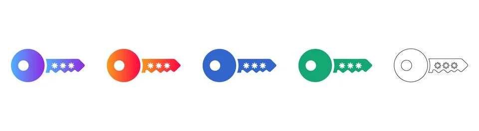 Secure Password Key Icon Set Stock Illustration