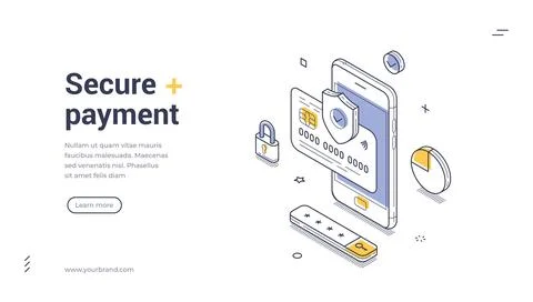 Secure Payment And Mobile Banking Concept Isometric Banner Vector Illustratio Stockillustratie