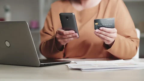 Secure payment bank service hands cell credit card Stock Footage 158792015