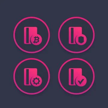 Secure payment, bitcoin card and processing, approved payment vector icons Illustrazione stock