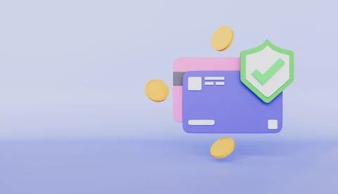 Secure Payment with credit card and shield 3d icon illustration Stock Illustration
