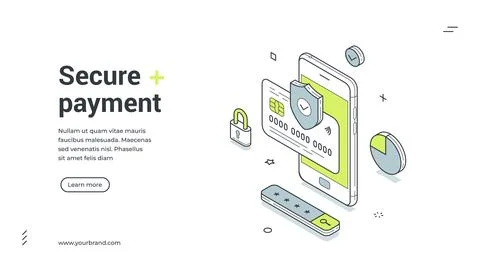 Secure payment digital wallet mobile banking isometric web banner design te.. Stock Illustration