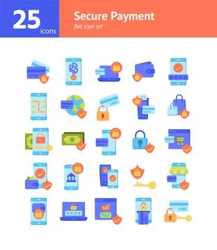Secure Payment flat icon set. Vector and Illustration. Stock-Illustration