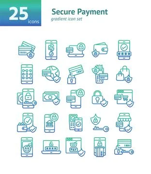 Secure Payment gradient icon set. Vector and Illustration. Stock Illustration
