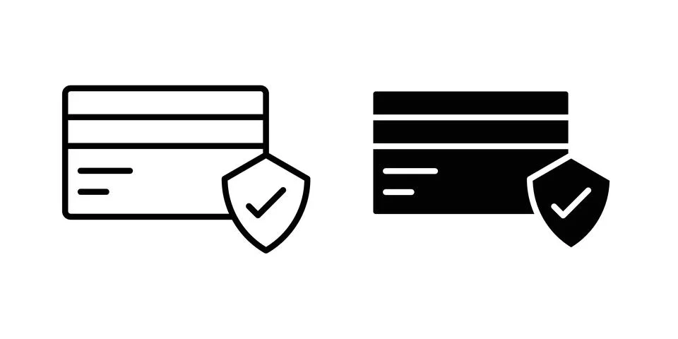 Secure payment icon solid, line, and editable vector set. Stock Illustration