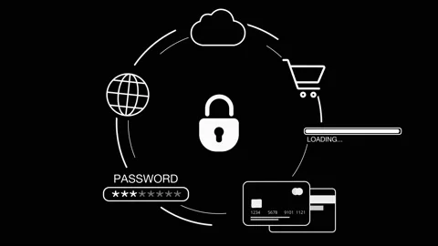 Secure payment online, e-money at digital wallet on black background Video stock 227785578