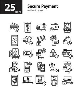 Secure Payment outline icon set. Vector and Illustration. Stock-Illustration