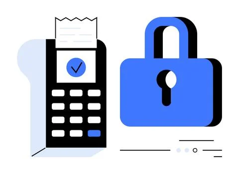 Secure Payment Processing with POS Terminal and Lock Symbol for Data Protecti Stockillustratie