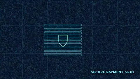 Secure payment shield icon on grid background with readable text Stock Illustration