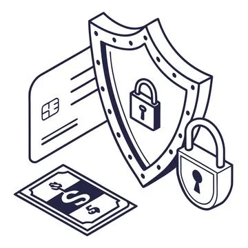 Secure Payment Shield Icon Outline Vector Isolated on White Stock Illustration