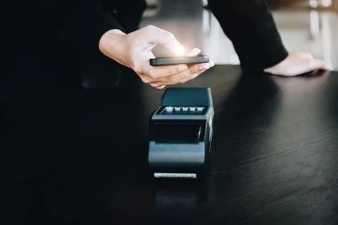 Secure payment technology concept and service charge, customers are using t.. Foto stock