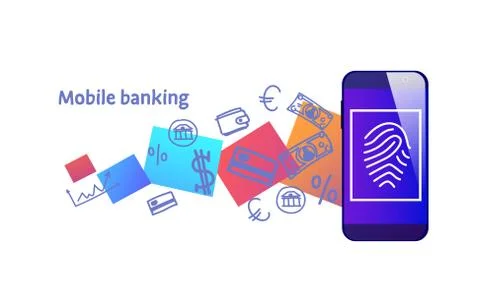 Secure payment with touch id scan mobile banking app concept online money Stock Illustration
