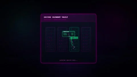 Secure Payment Vault Processing Digital Transaction and Verifying Invoice D.. Stock Footage 347362220