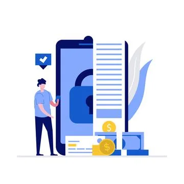Secure payment vector illustration concept with characters. Modern flat sty.. Stock Illustration