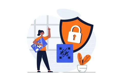 Secure payment web concept with character scene. Woman using protection syste Stock-Illustration