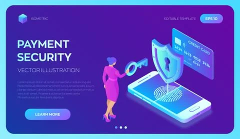 Secure payments. Data protection concept. Personal data protection. Credit ca Illustrazione stock