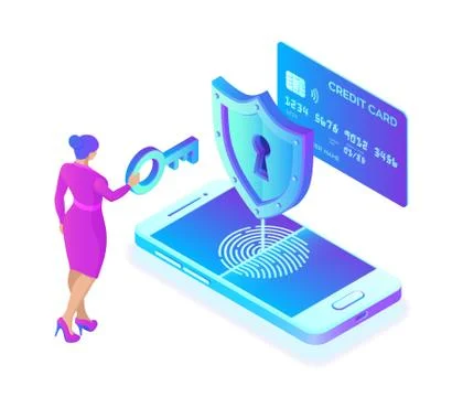 Secure payments. Data protection concept. Personal data protection. Credit ca Illustrazione stock