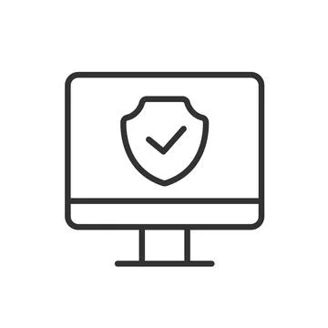 Secure PC protected, icon in line design. Secure, PC, protected, security Stock Illustration