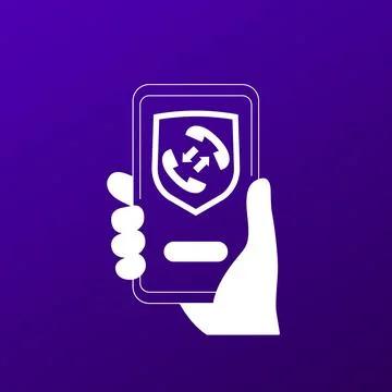 Secure phone call icon with a shield, smartphone in hand 스톡 일러스트