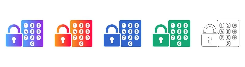 Secure PIN Keypad Access Icons Stock Illustration